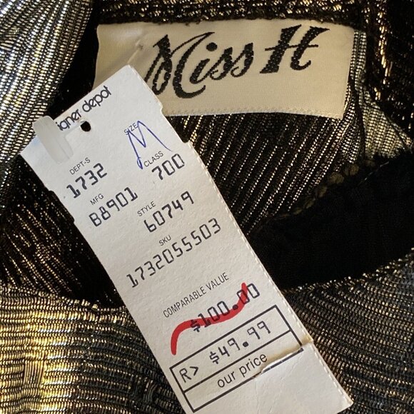 Vintage 1970s Disco Top Blouse Metallic Gold Medium Polka Dot NOS Deadstock - Picture 6 of 11